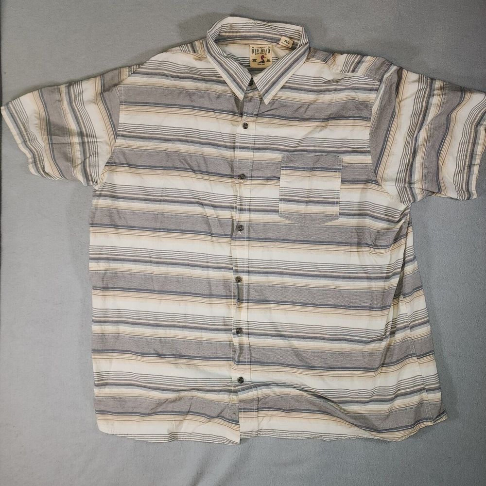 Red Head Short Sleeve‎ Button 3xl Stripe Beige 100% Cotton